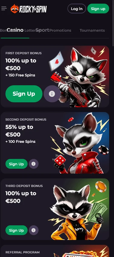 Rockyspin Casino promotions on a mobile phone